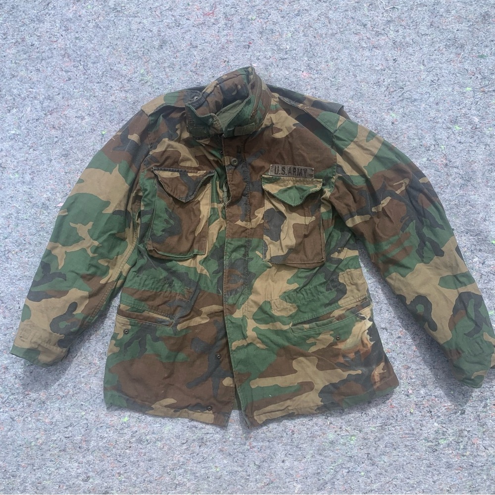 Vintage 70s brown green heavy duty army camo cotton cargo jacket Streetwear
